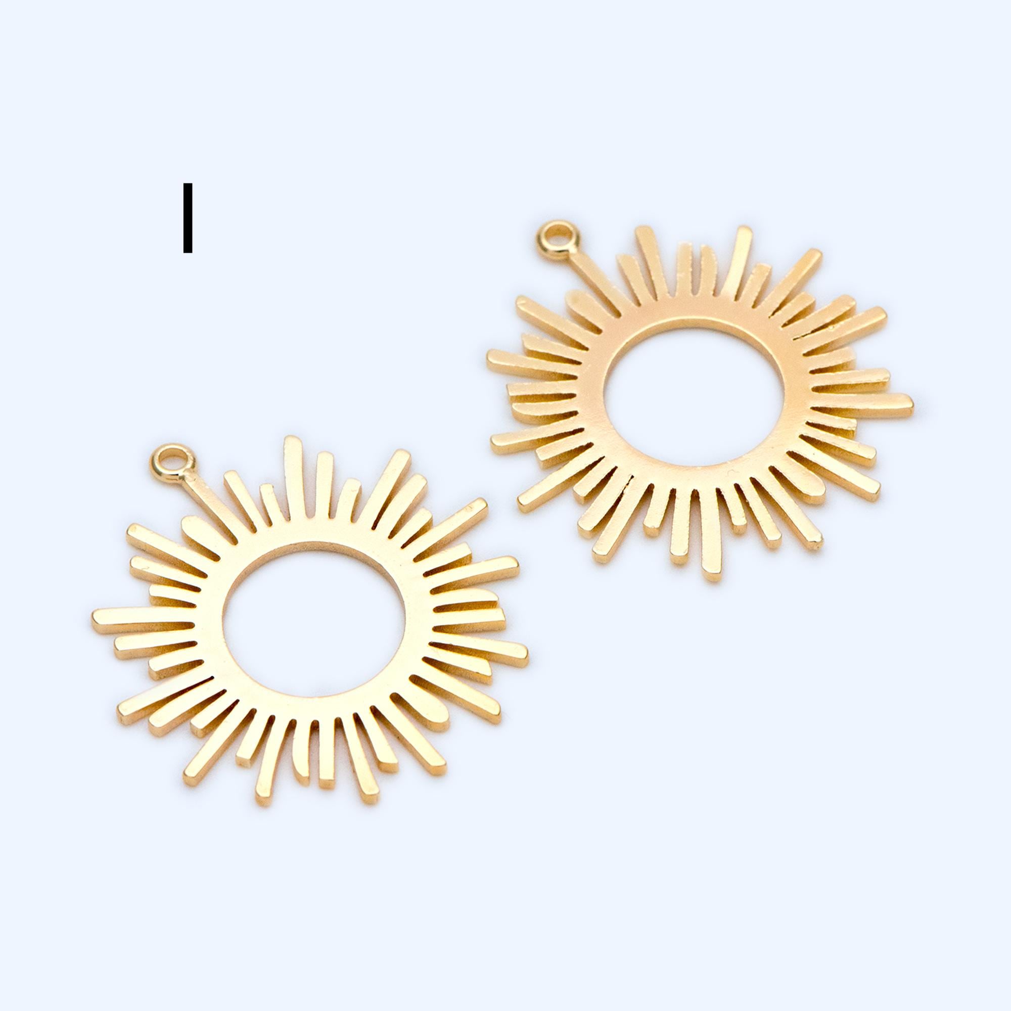 4pcs Gold Round Sun Charms , 18K Gold plated Brass, Disk Sun Pendants (GB-1232)
